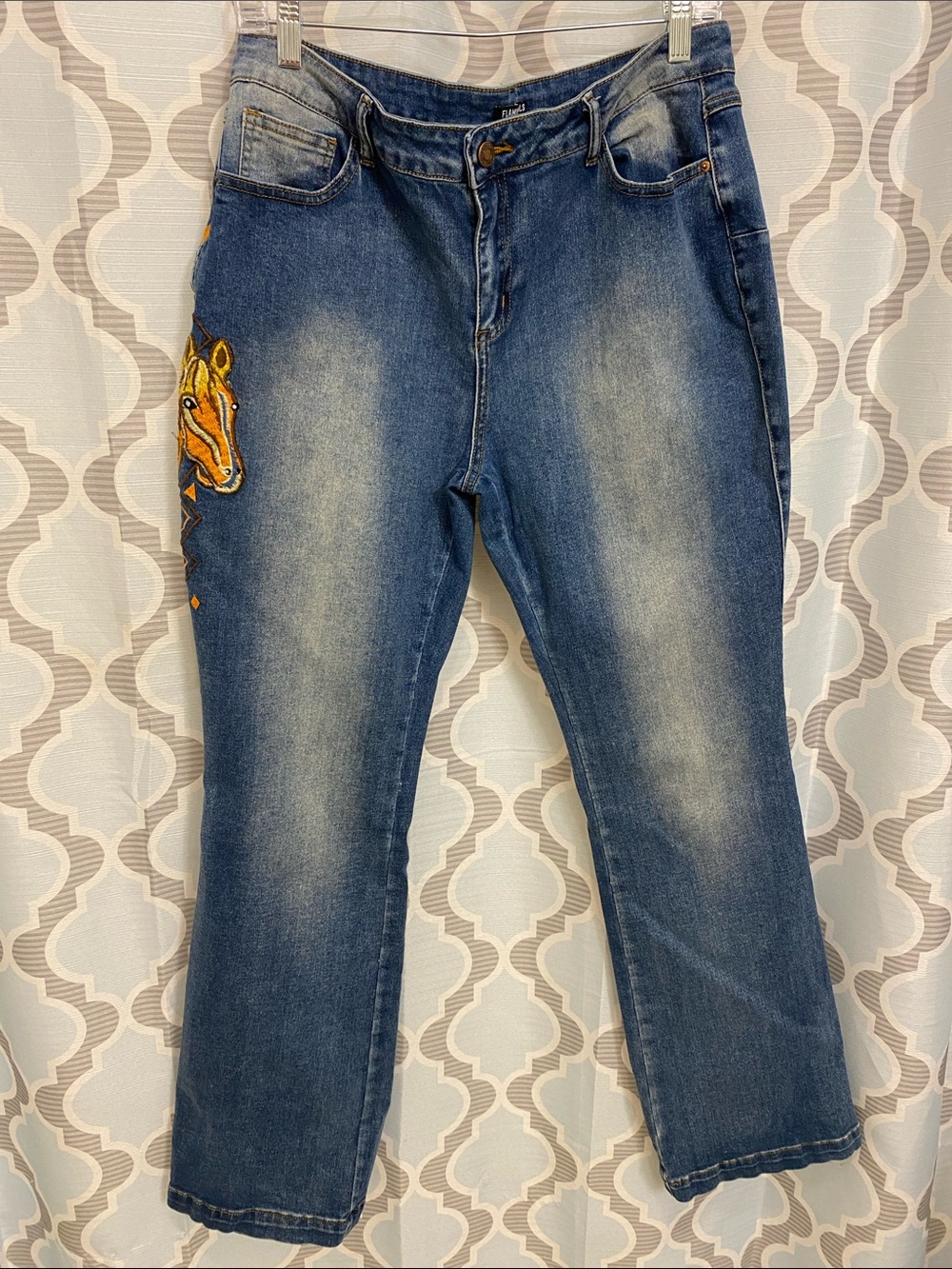 Flamingals Women’s Bootcut Jeans with Embroidered Horse Detail